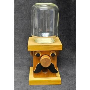 Handcrafted Wooden Candy / Gumball Dispenser Man w. Mustache Gum Ball Canister